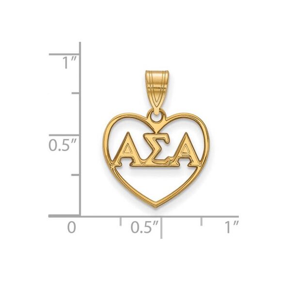 14K Plated Silver Alpha Sigma Alpha Heart Greek Letters Pendant - Picture 2 of 3